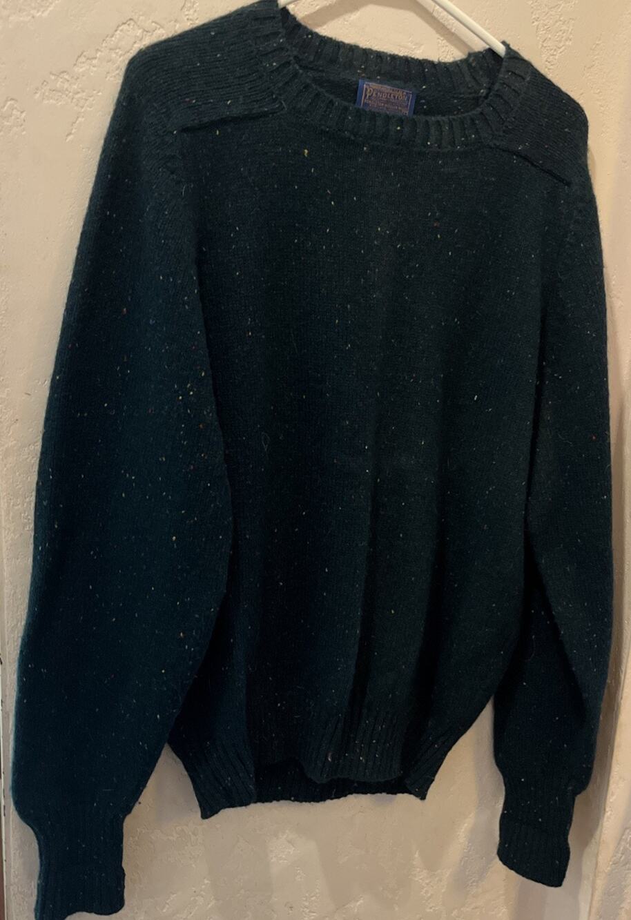 Pendleton 100% Virgin Wool Green Neppy Chunky Knit Sweater Pullover U.S.A. Large